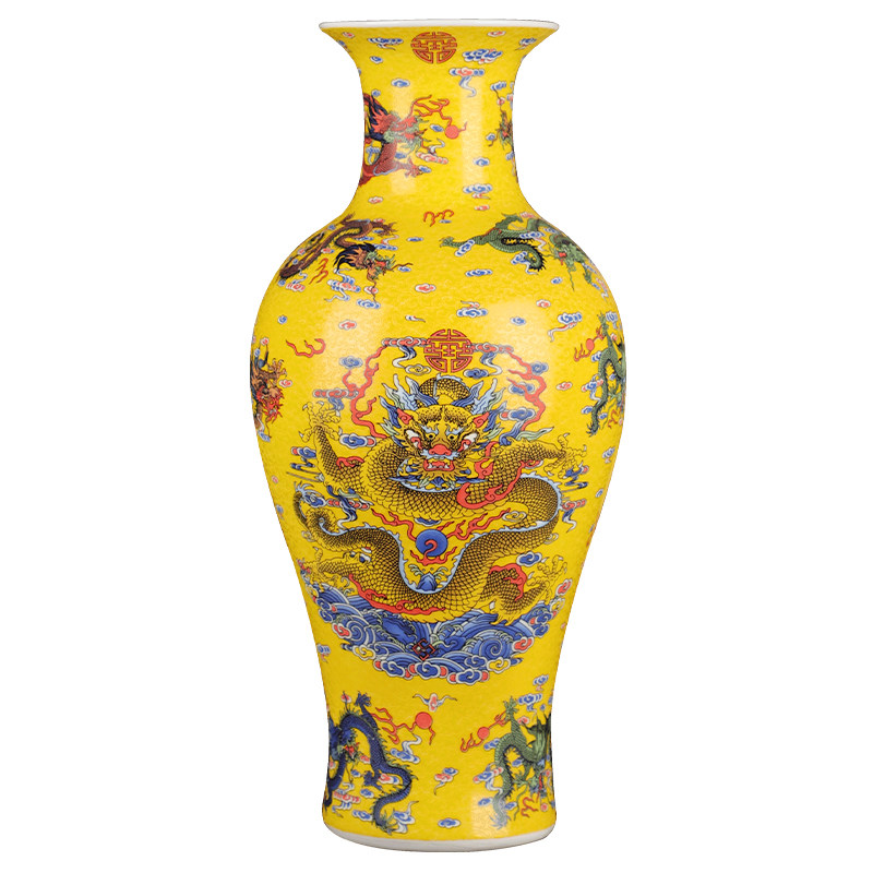 景德镇陶瓷器夜光九龙鱼尾瓶新中式家居装饰品客厅博古架仿古摆件