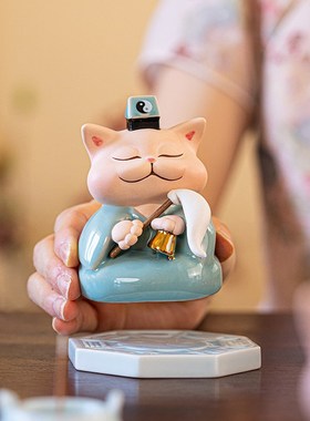 国学装饰摆件猫茶桌摆件办公家用十二生肖摆件解压治愈系招财摆件