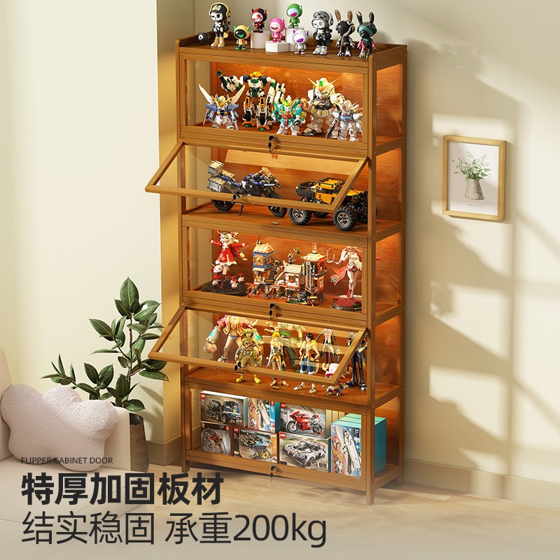 手办展示柜带锁带灯模型玩具透明礼品防尘储物架子收纳亚克力玻璃