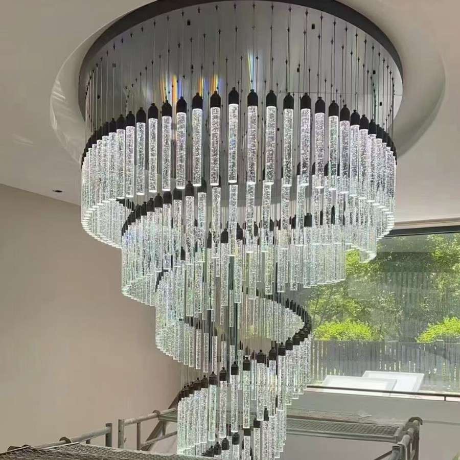 非标制造灯具长条水晶棒吊灯酒店别墅复式楼中空吊灯制作