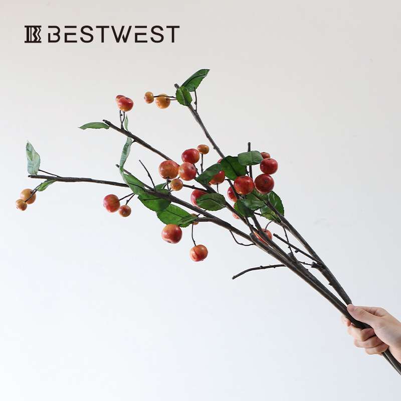 Best west 海棠果仿真花假花高级仿生花艺摆件轻奢高端餐桌装饰品图片