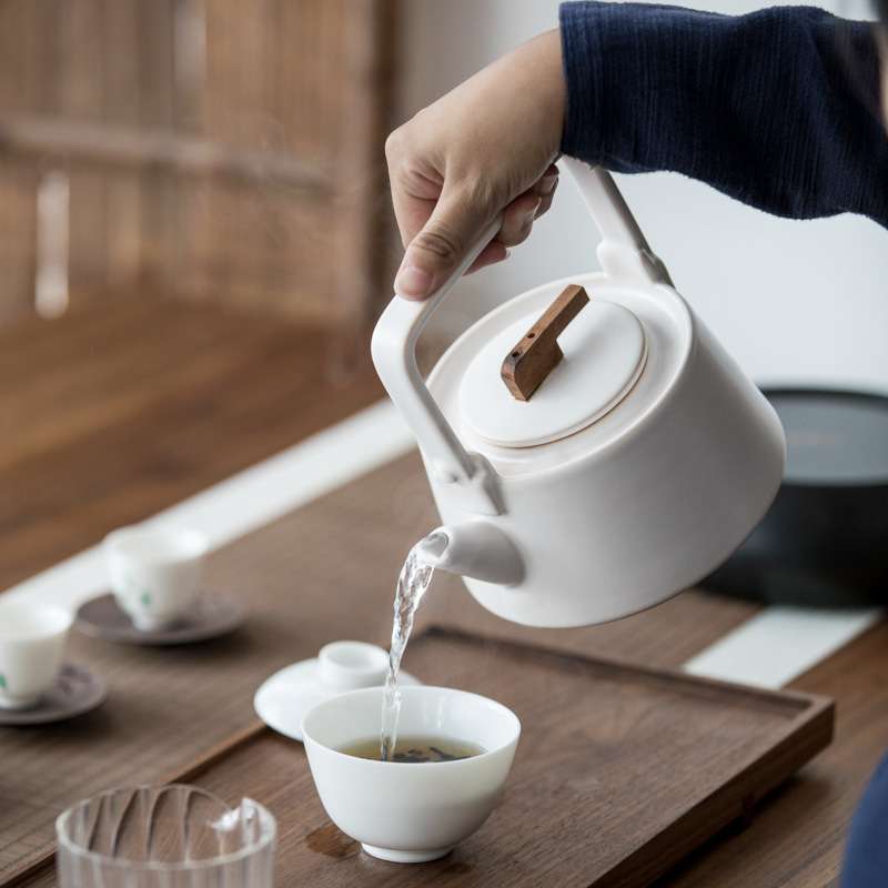 围炉煮茶家用室内陶瓷煮茶壶电陶炉白陶烧水提梁壶大号煮茶器套装