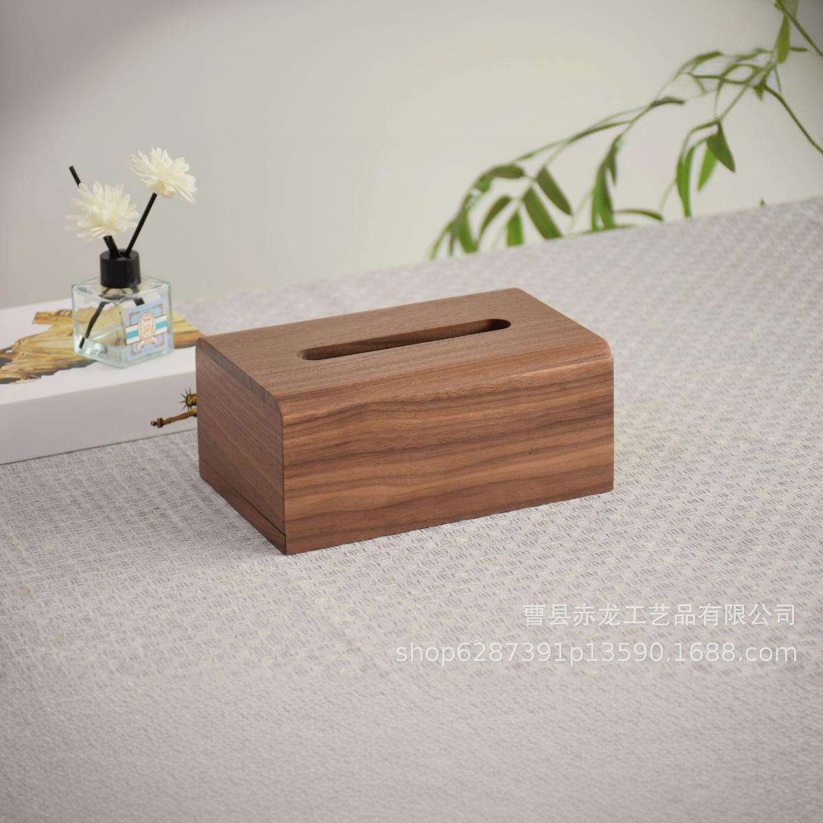 新中式实木纸巾盒木制抽纸盒轻奢客厅家用桐木炭烧纸巾收纳盒