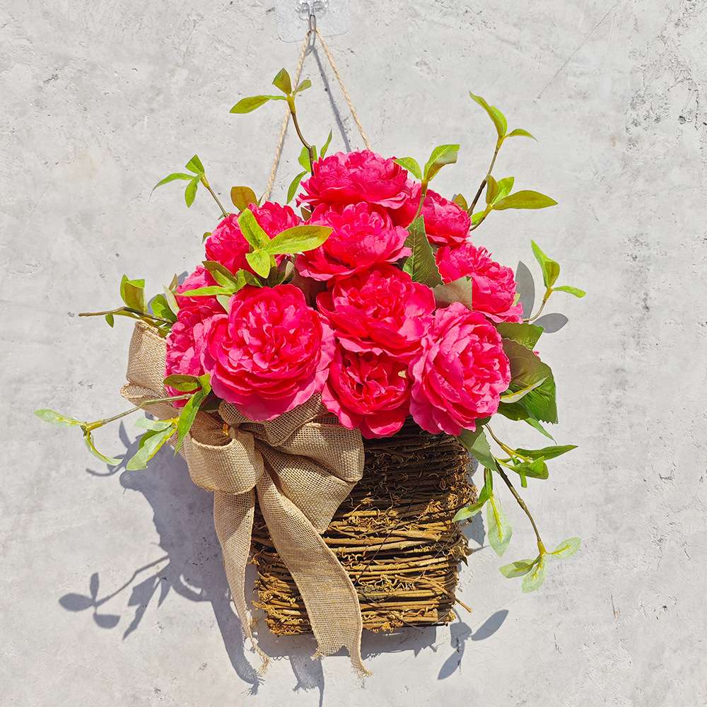 纵鸿跨境新款亚马逊月季花环 花环植物门挂家居吊篮装饰品