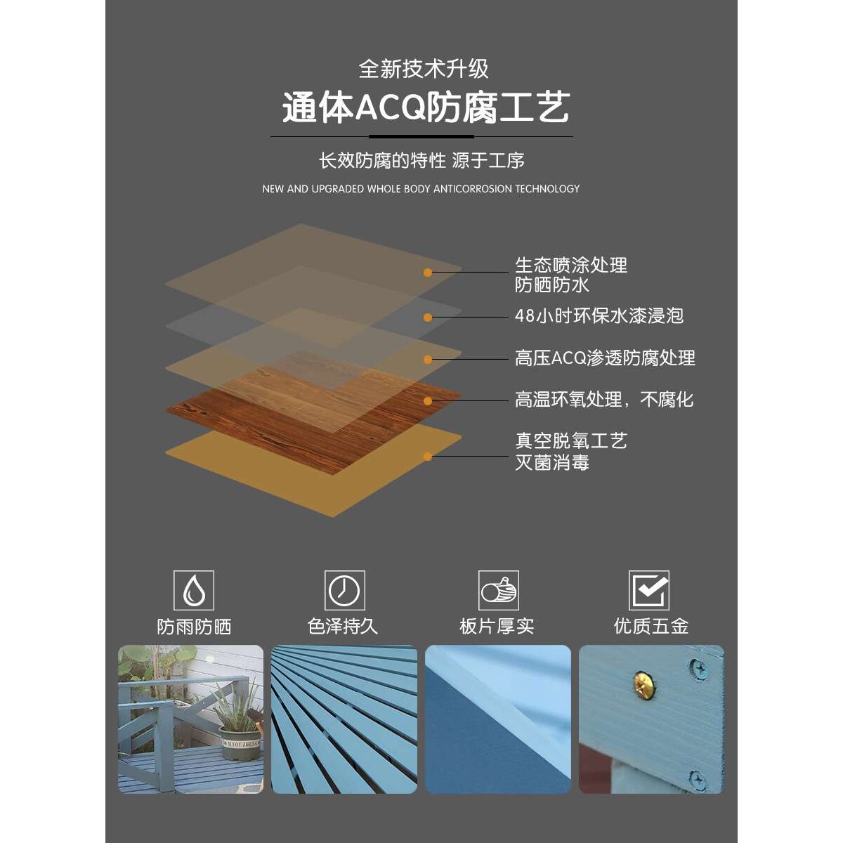 户外防腐木地板室外庭院实木休闲平台花园露天阳台露台地台榻榻米