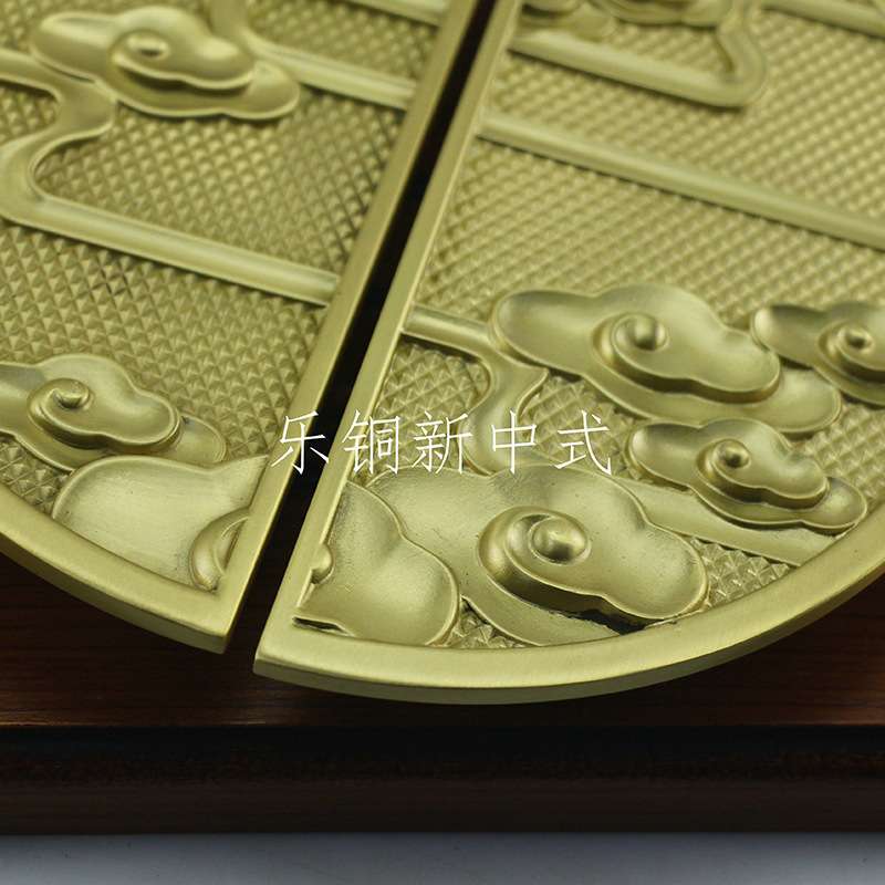 精雕祥云圆盘拉手复古大门圆形拉环大门铜配件新中式铜拉手配件