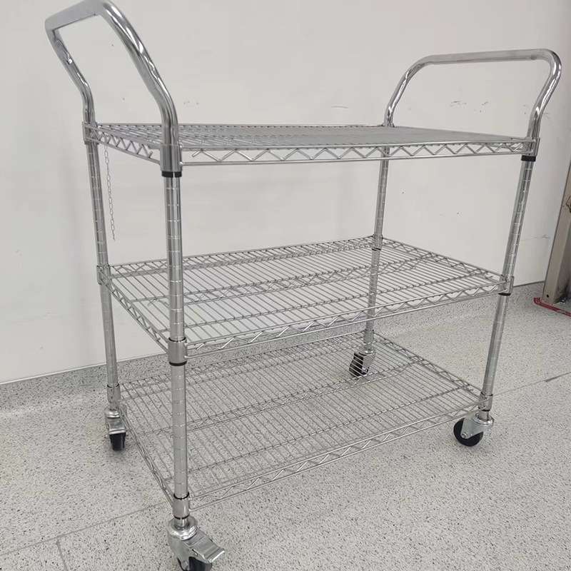 厂家 仓库镀铬置物架小推车物料架网格铁架子带轮镂空移动货架
