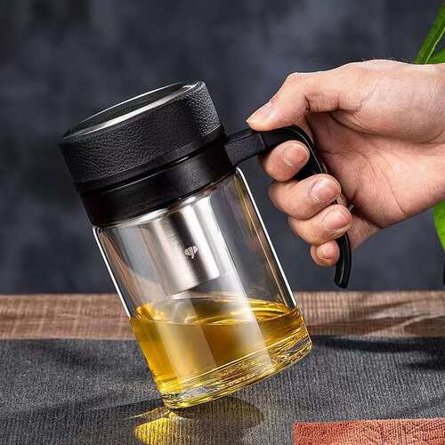 万象单层玻璃杯男士商务办公便携家用带把手泡茶杯子u211u214