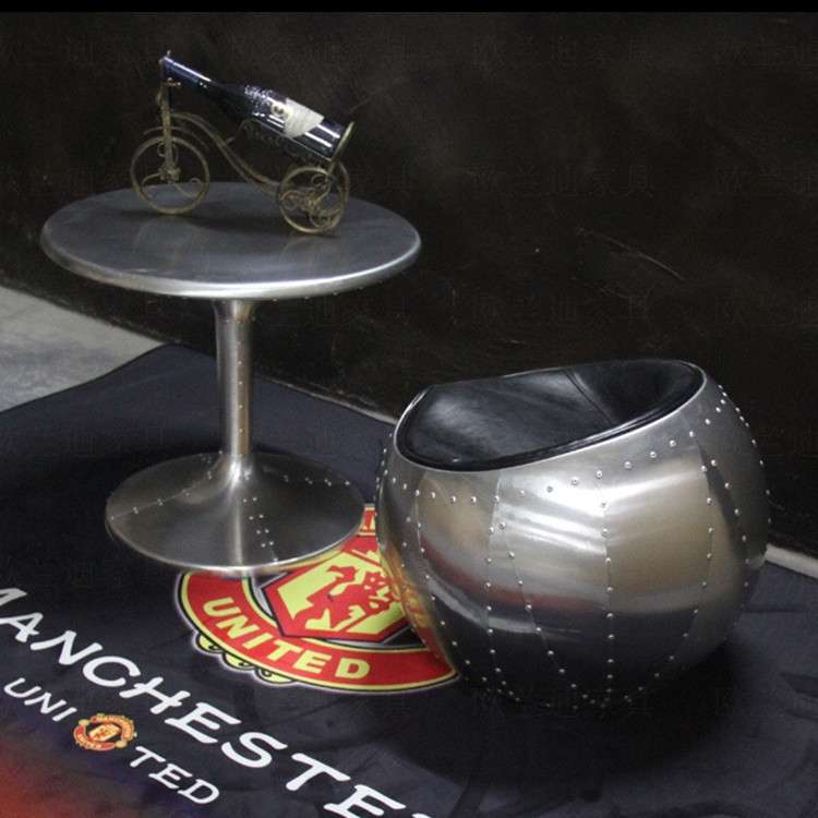 美式复古铝皮郁金香台铆钉高脚酒吧台角几边几工业风小圆桌洽谈桌
