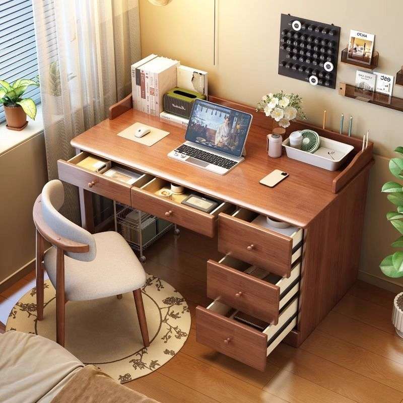 实木书桌书柜一体式学生家用写字桌书房儿童写字桌卧室成人电脑桌