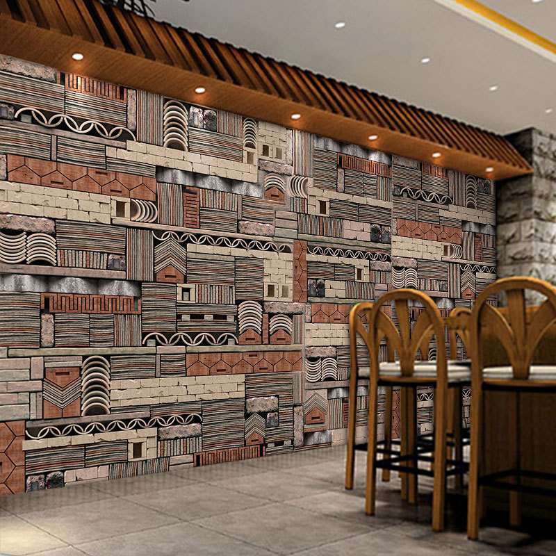 复古中式砖瓦壁纸中国古代仿古建筑饭店餐厅火锅店古典怀旧3d墙纸