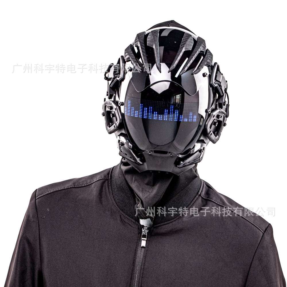 跨境亚马逊赛博朋克未来科技黑色发光面具cos漫展头套全脸面罩