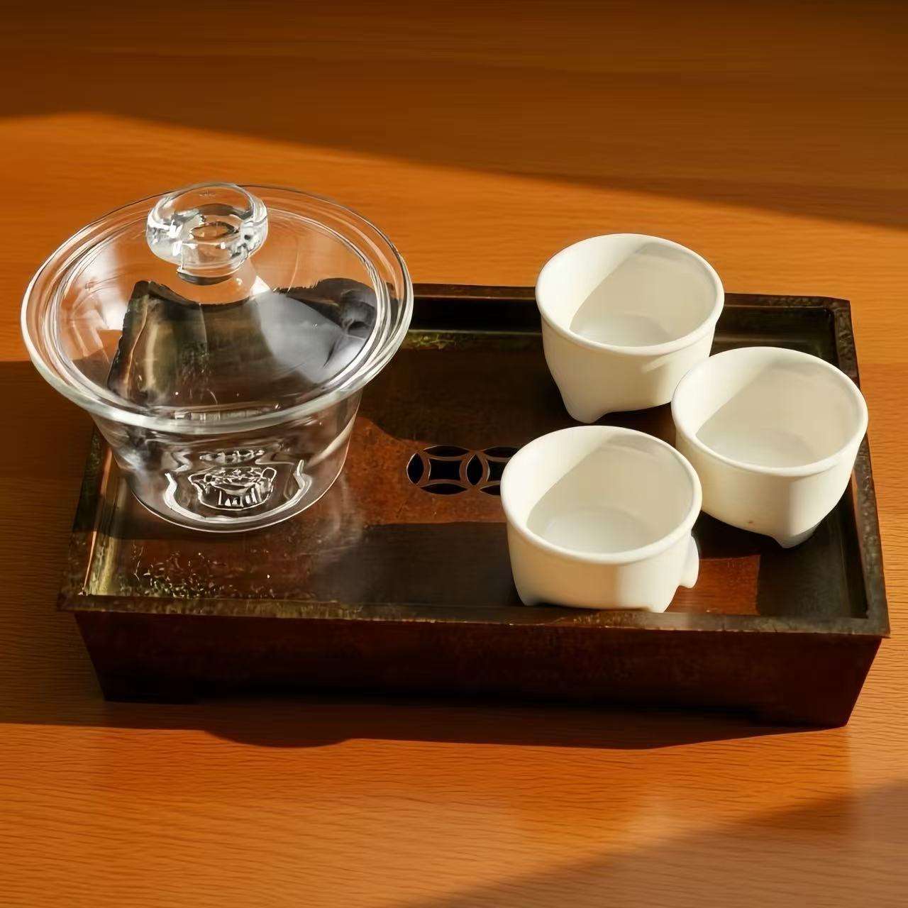 仿古色双孔排水茶盘长方形复古茶台实用家用茶具托盘