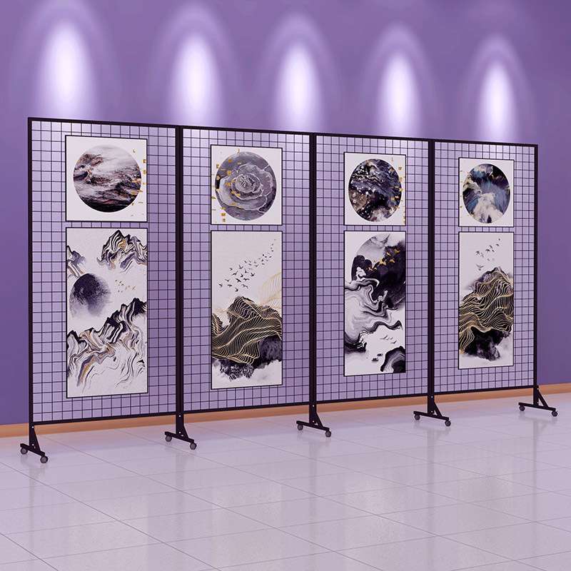 幼儿园作品折叠展示架移动画展书画展会美术字画屏风网格网架铁艺