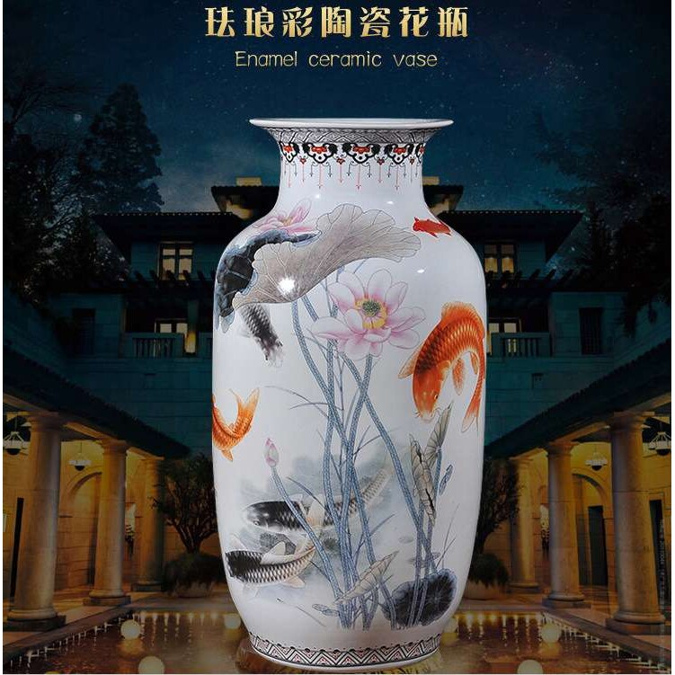 景德镇高花瓶 装饰落地陶瓷直筒白色花瓶摆件 客厅中式插花瓷瓶