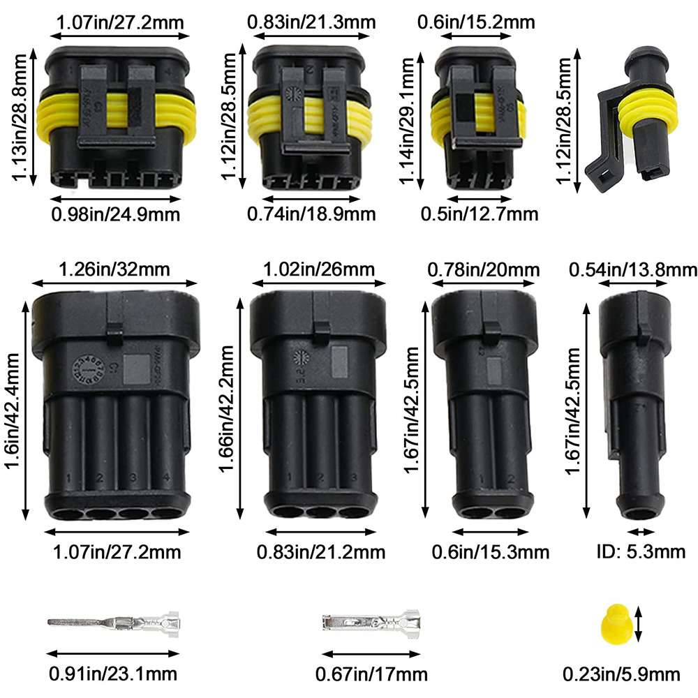 跨境254pcs盒装1孔-4孔AMP汽车连接器防水连接器端子公母对插接头
