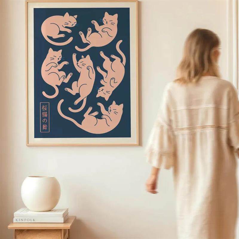 装饰画有框画挂画墙壁复古怀旧宠物猫咪动物卡通动漫日式艺术