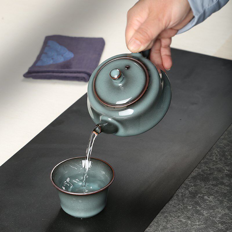 青瓷铁胎哥窑手工功夫茶茶壶陶瓷茶具配件泡茶壶单壶家用泡茶神器