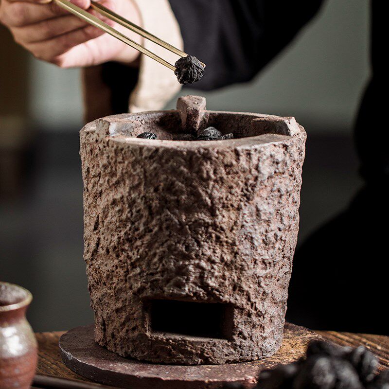 景德镇粗陶日式炭炉室内茶室煮茶碳炉柴烧复古陶泥茶炉家用风炉