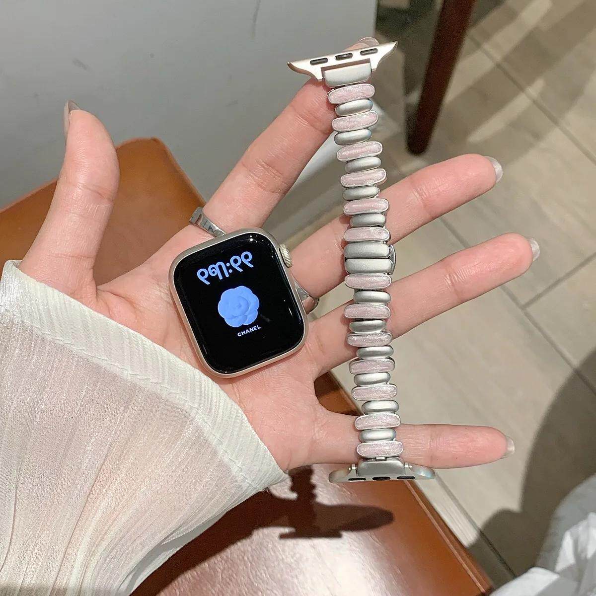 适用苹果applewatch11不规则椭圆表带s10/s9/s8金属腕表带表链zp