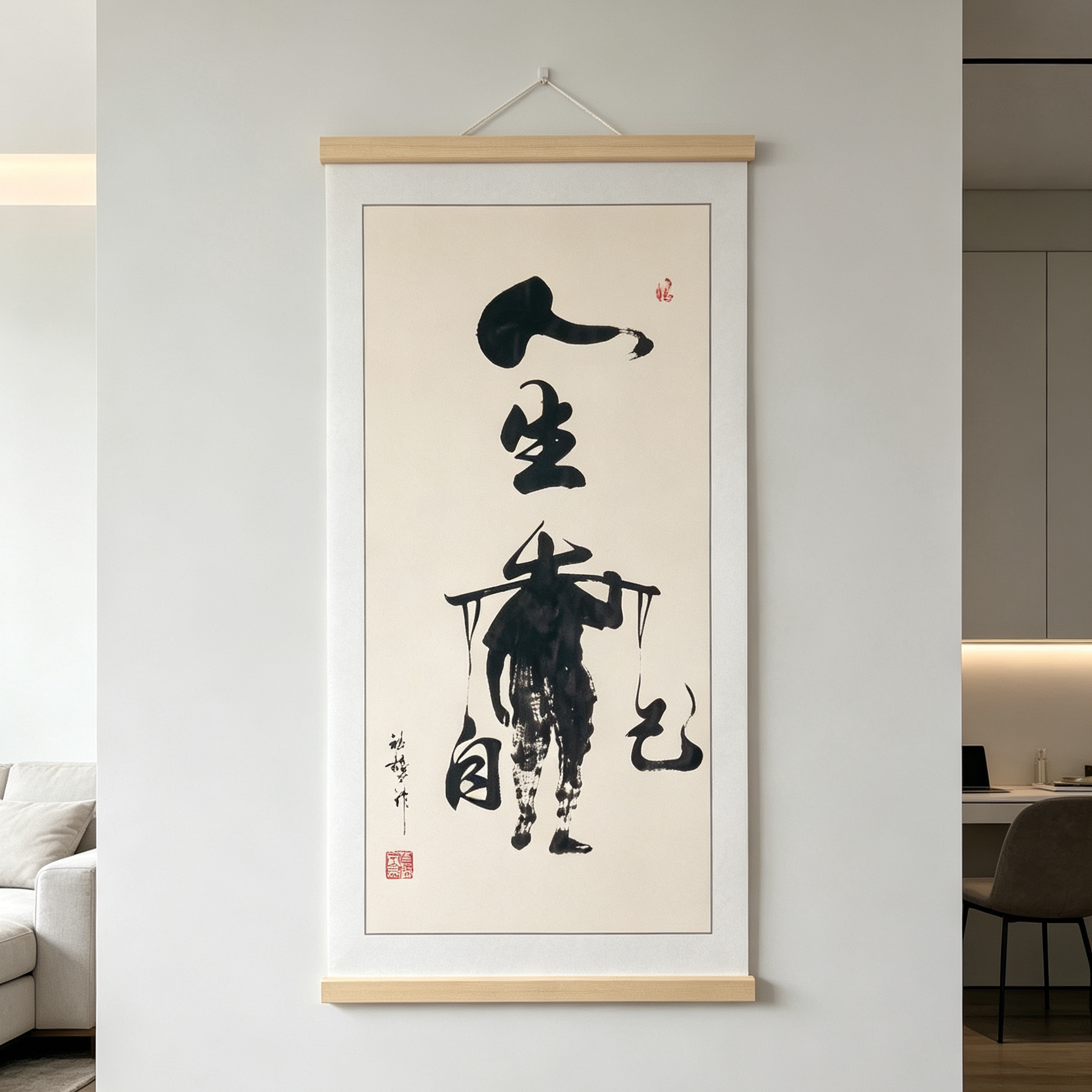 王老师推荐【人生靠自己】新中式励志书法挂画书房客厅办公室CJ