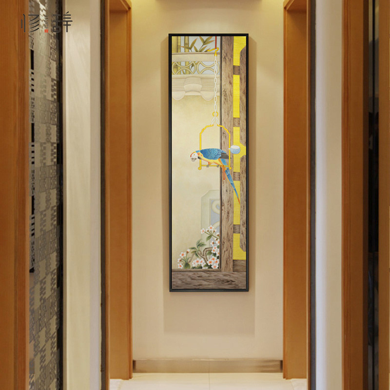 新中式客厅装饰画玄关竖版酒店样板房挂画大尺寸背景墙画工笔油画
