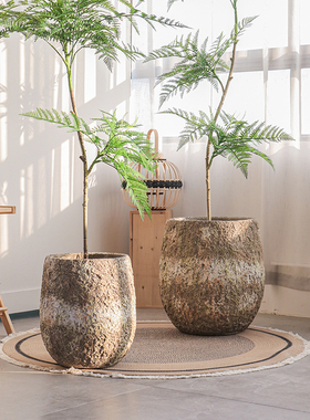 新款镁泥复古大花盆绿植盆栽种植盆商场花园客厅阳台装饰摆件花器