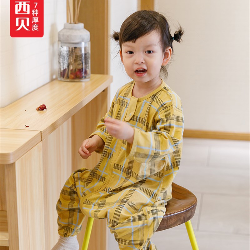 北欧风 呼西贝薄分腿睡袋 夏季 儿童连体睡衣 无骨防踢被 冰爽棉