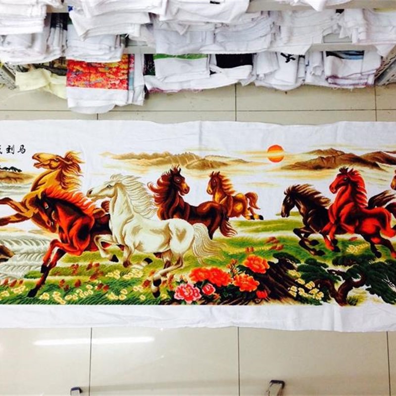 绣好的纯手工十字绣成品八骏图骏马奔腾马到成功机绣客厅新装饰画