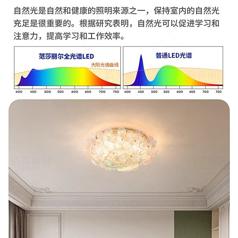 卧室吸顶灯主卧全光谱护眼房间书房2025年新款花瓣灯复古法式奶油