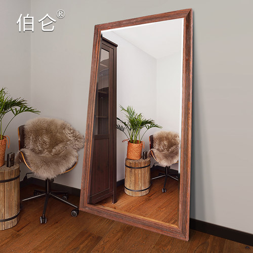 伯仑复古实木穿衣镜挂墙家用全身镜做旧落地镜试衣镜服装店大镜子