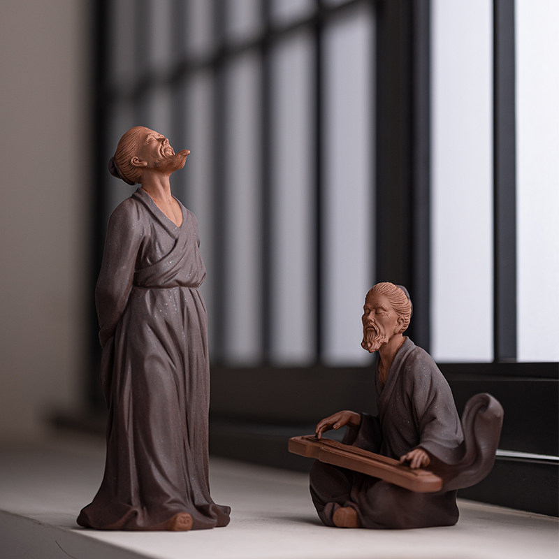 中式禅意历史人物紫砂工艺品摆件伯牙觅知音钟子期家居书房装饰品