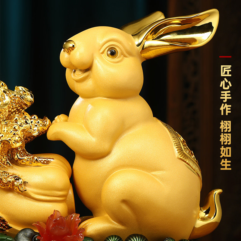 招财玉兔白菜摆件客厅玄关酒柜生肖兔装饰品兔年乔迁新居开业礼物