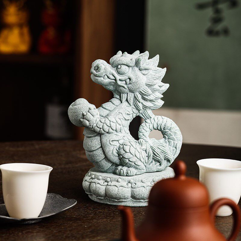 青砂石茶宠精品神龙送宝十二生肖龙招财摆件创意可养盆栽鱼缸装饰
