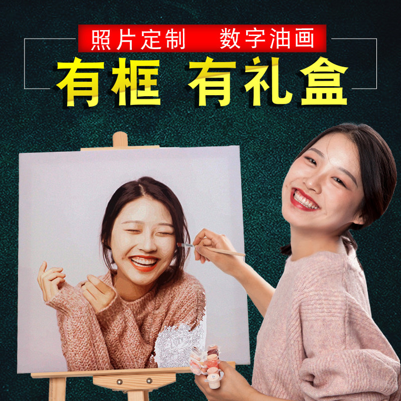 数字油画diy定制礼物人物照片填充填色手绘手工人像涂色油彩画