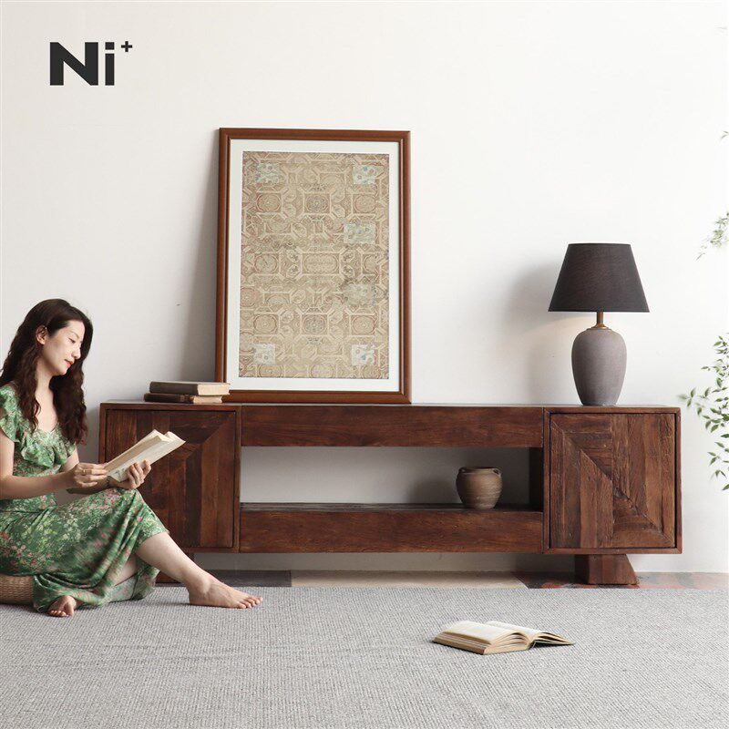 Ni+尼家中古风电视柜实木复古电视机柜客厅工业风卧室侘寂风边柜