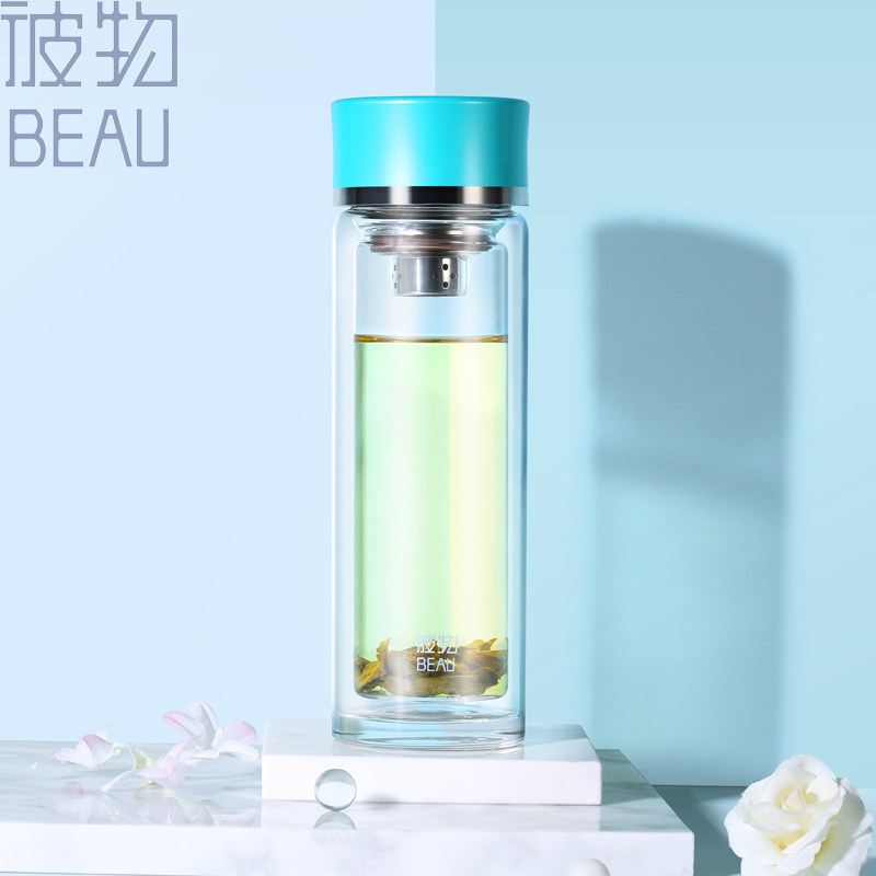 天福茗茶 醇享玻璃双层杯 彼物便携家用耐热茶具水杯茶杯泡茶过滤