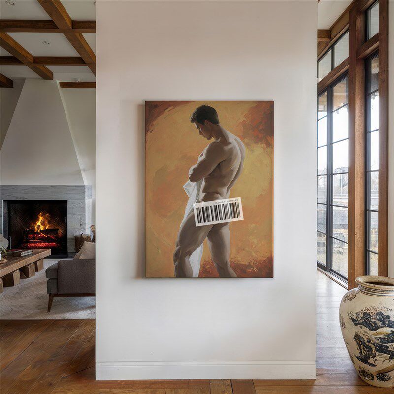 肌肉男沐浴高清装饰画卧室挂画喷绘油画室内靠墙工作室男体艺术