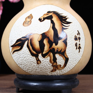 天然葫芦雕刻烙画工艺礼品摆饰家居装饰摆件马到成功福禄客厅玄关