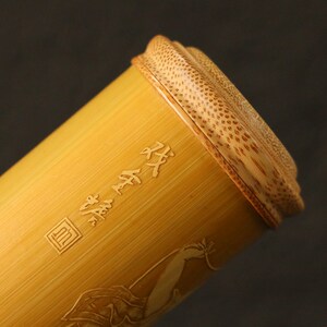 精品名家裘立钢纯手工留青雕刻老玉竹茶叶罐竹茶仓《刘海戏金蟾》