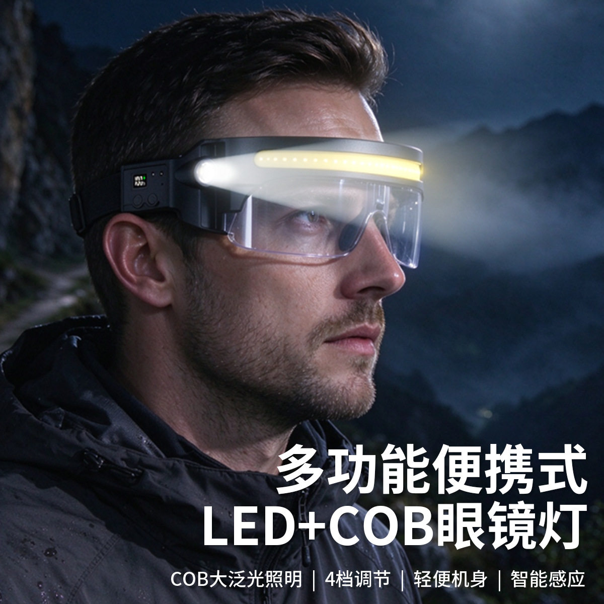 眼镜头灯USB充电护目工作灯户外骑行夜钓便携感应强光头灯w