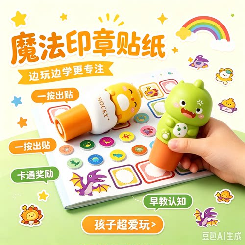 儿童魔法印章贴纸玩具卡通奖励粘贴益智早教男女孩礼物认知训练m