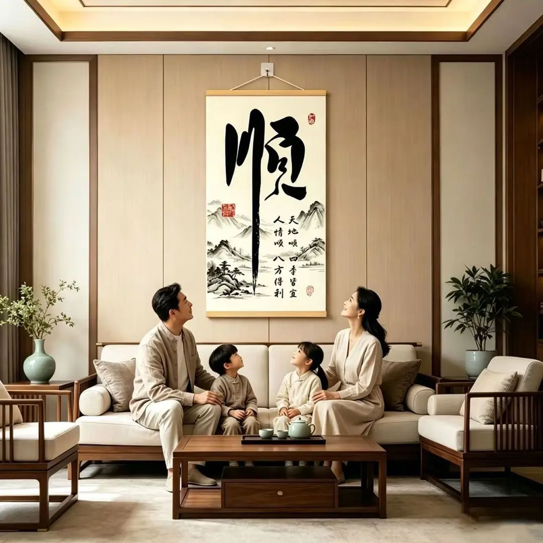 新款上市【顺风顺水】新中式客厅玄关书房办公室装饰画布挂画ZT
