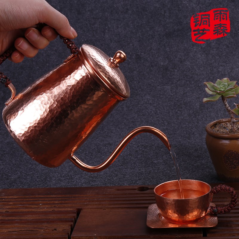 纯手工紫铜壶细口铜壶长嘴壶烧水壶泡茶壶手工捶打咖啡冲泡铜壶