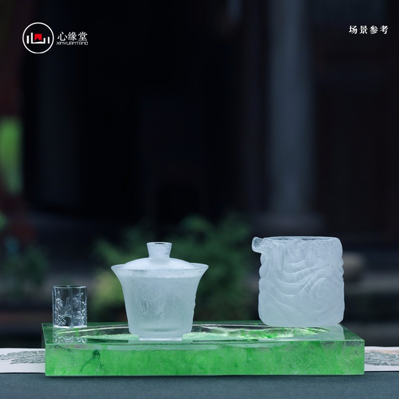 心缘堂 琉璃茶器【行云流水套装】盖碗公道品茗杯功夫杯琉璃茶具