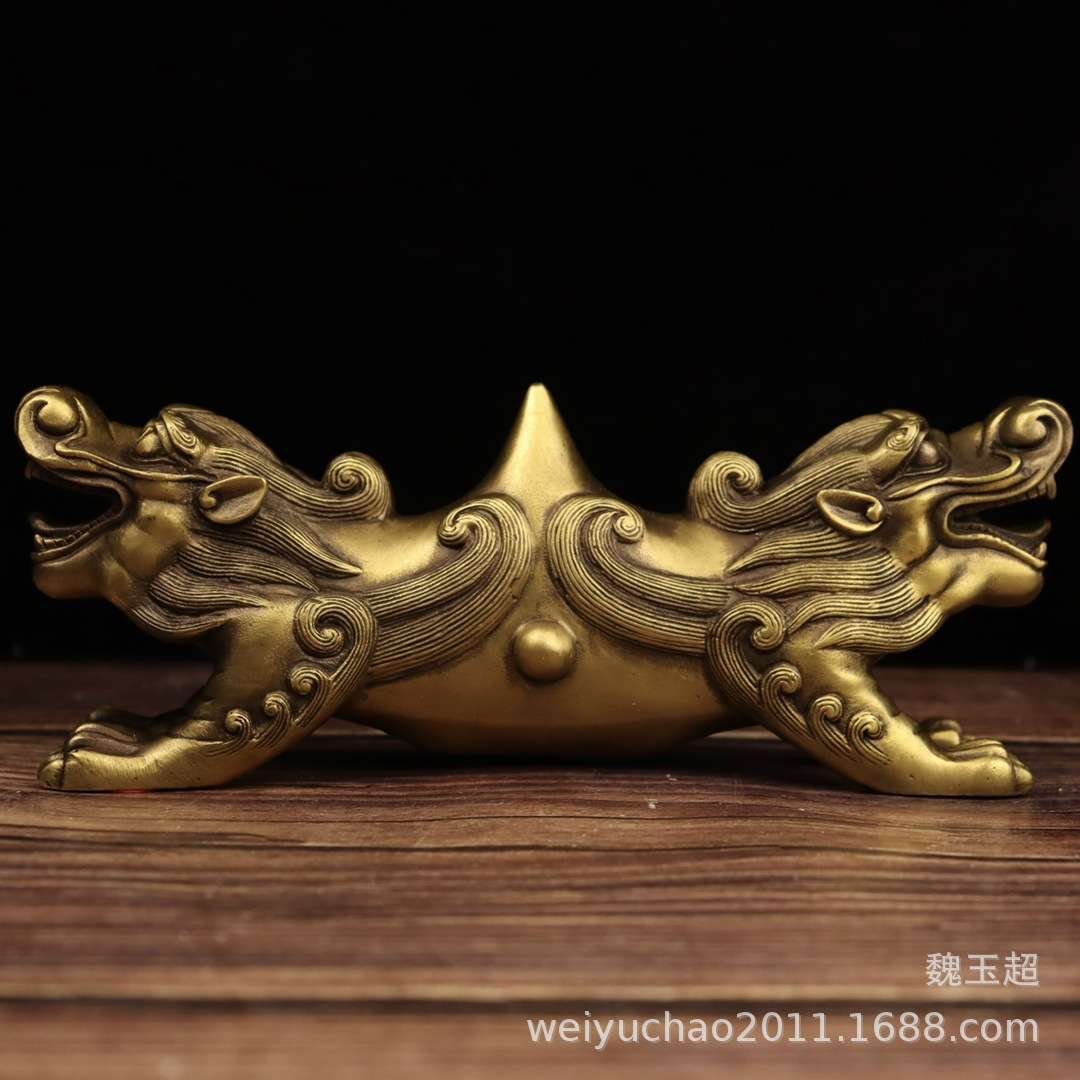 走虎笔架笔搁 老虎笔架铜摆件天龙地虎笔架瑞兽摆件文房四宝摆件