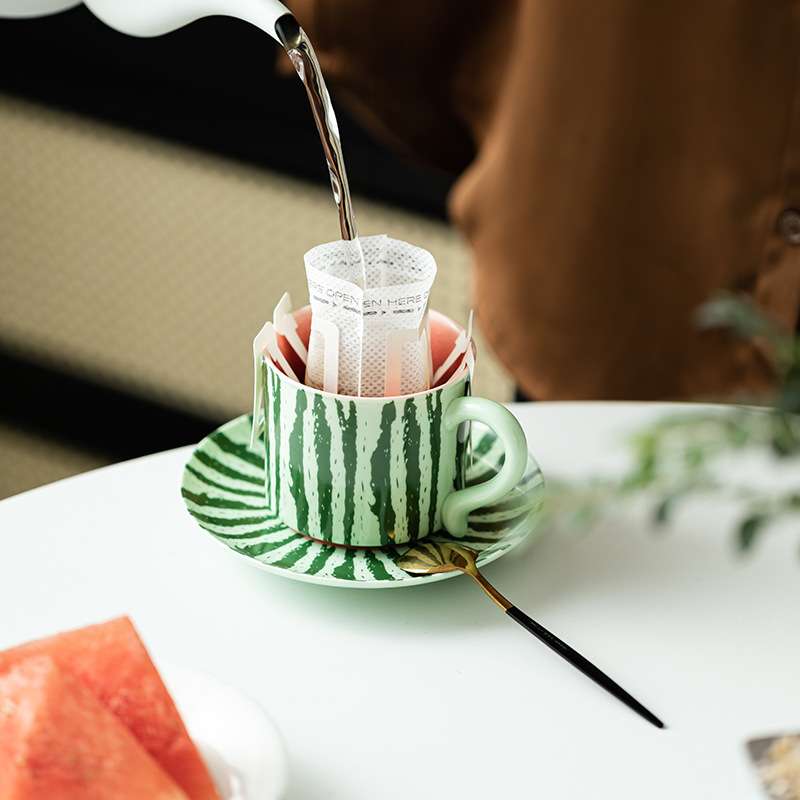 西瓜咖啡杯室内外创意清新家用下午茶杯碟陶瓷简约可爱泡茶杯茶具