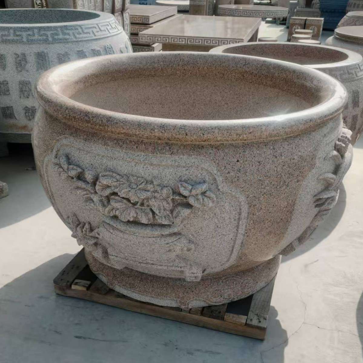 仿古青石圆形大缸花岗岩石花盆鱼缸摆件石雕花盆鱼缸 荷花缸