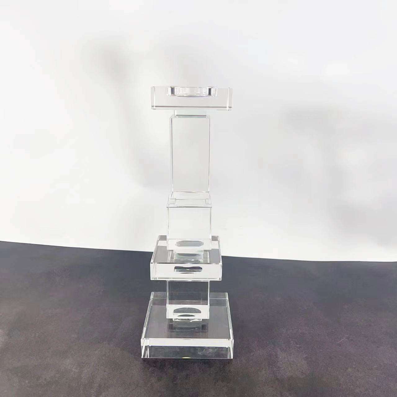 现代简约欧式几何层叠水晶玻璃烛台摆件样板房售楼处软装饰品摆设