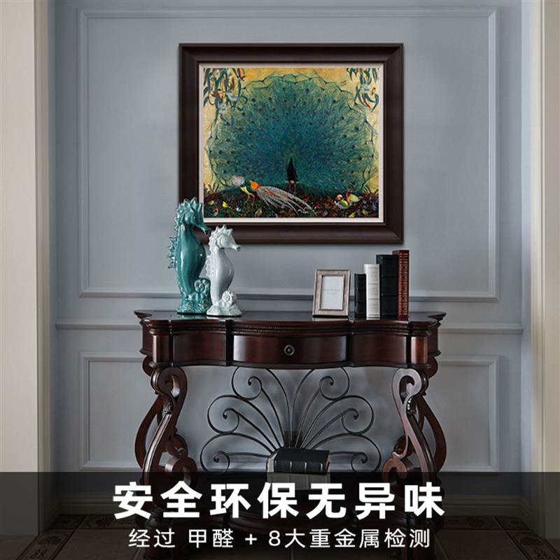 风色蓝孔雀美式花鸟风景油画客厅餐厅玄关走廊装饰画动物挂画版画